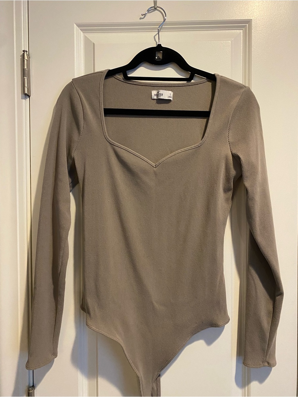 Hollister Long Sleeve Taupe Bodysuit with Sweetheart Neckline